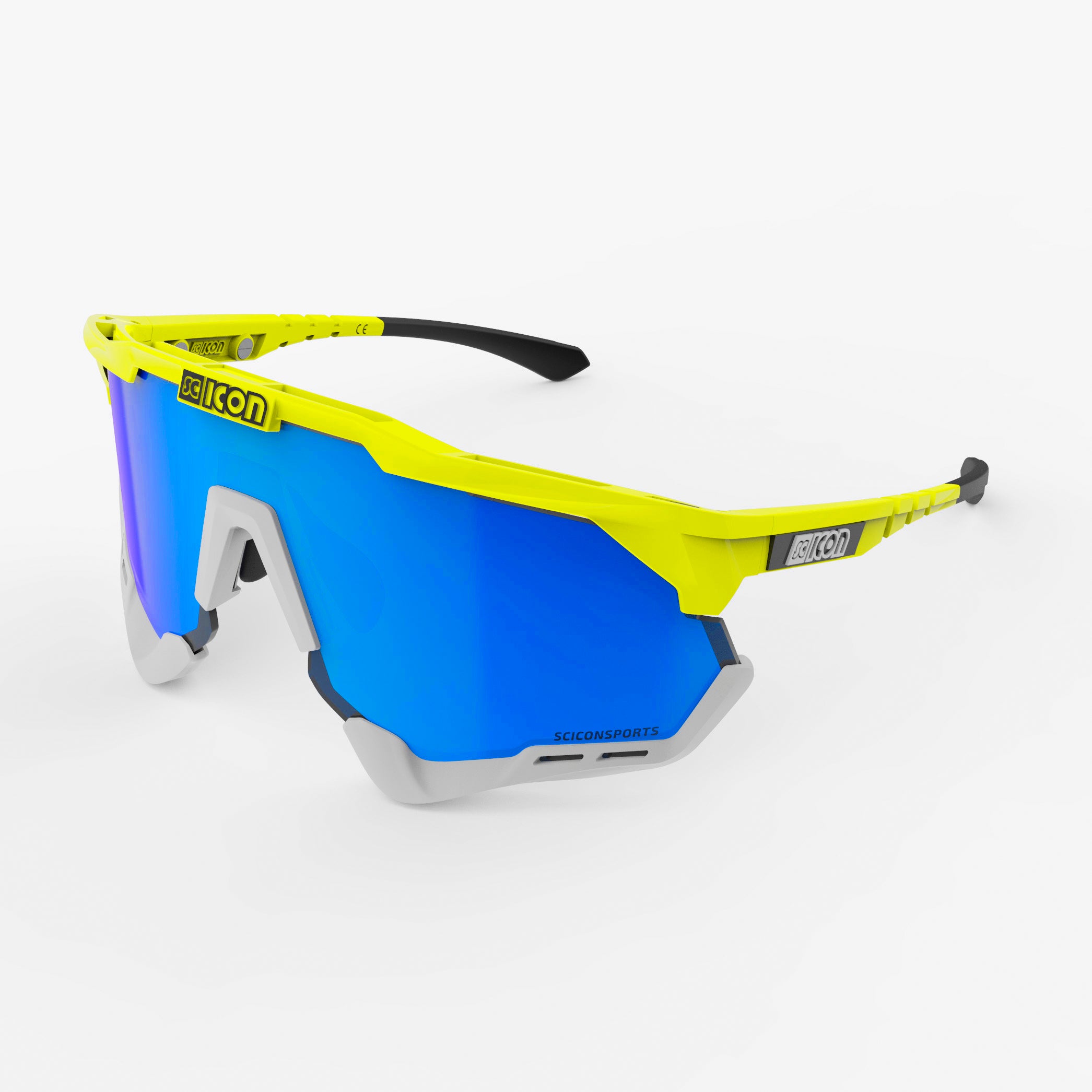 SC ICON AEROSHADE XL シーコン アイウェア Yellow Fluo/Blue Aeroshade Sport Sunglasses | Scicon Sports