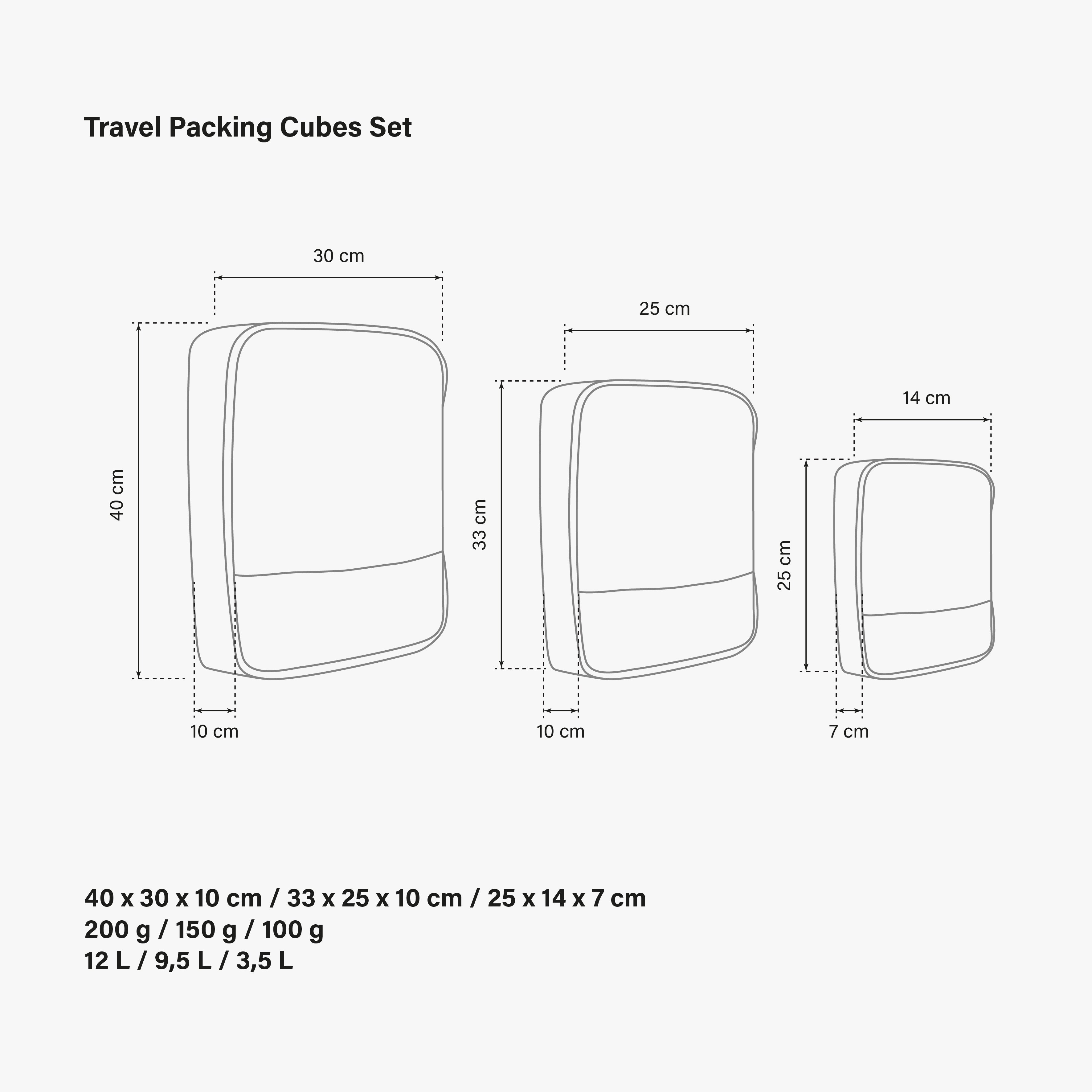 TRAVEL PACKING CUBE SET X 3