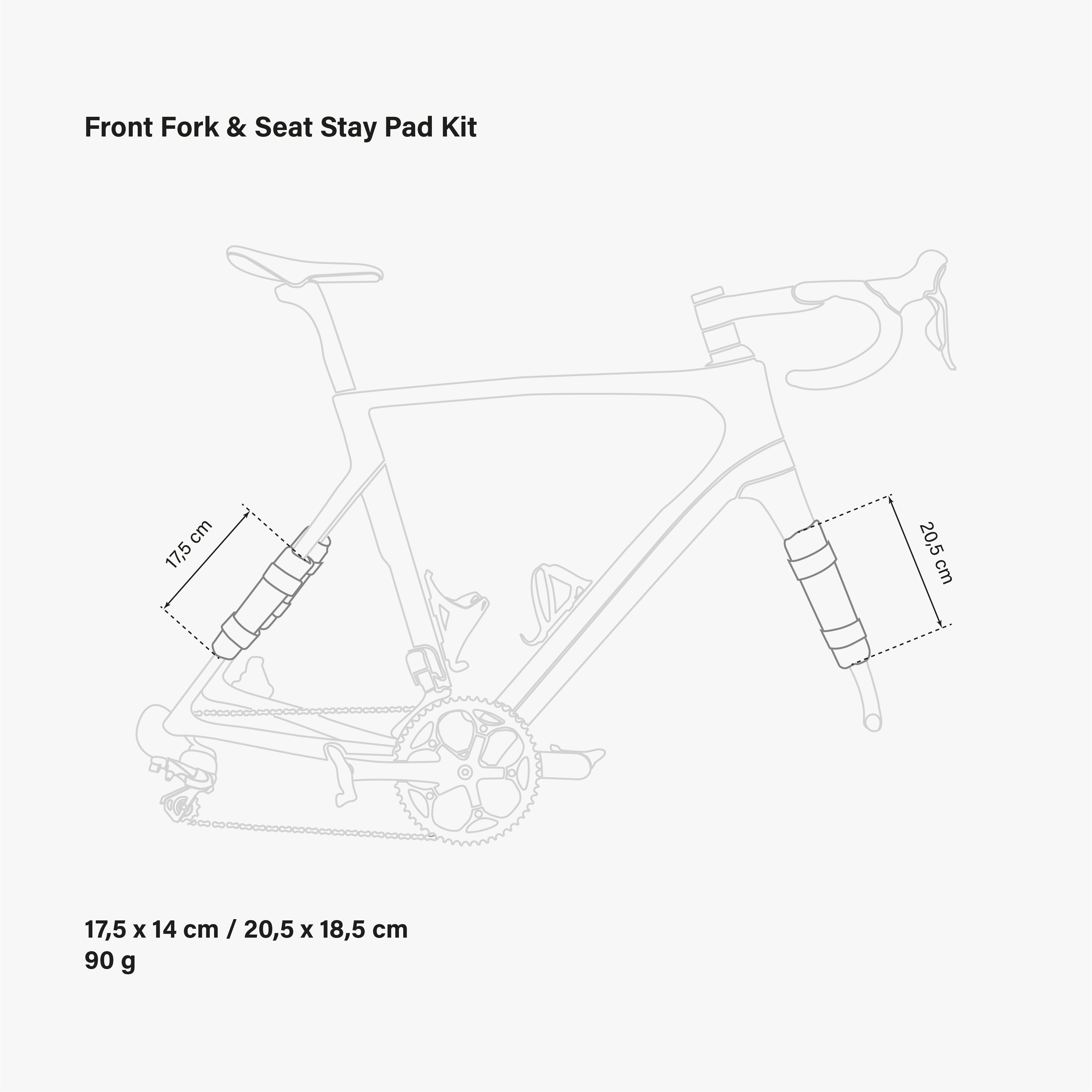 Front Fork & Seat Stay Pad Kit Dimensions