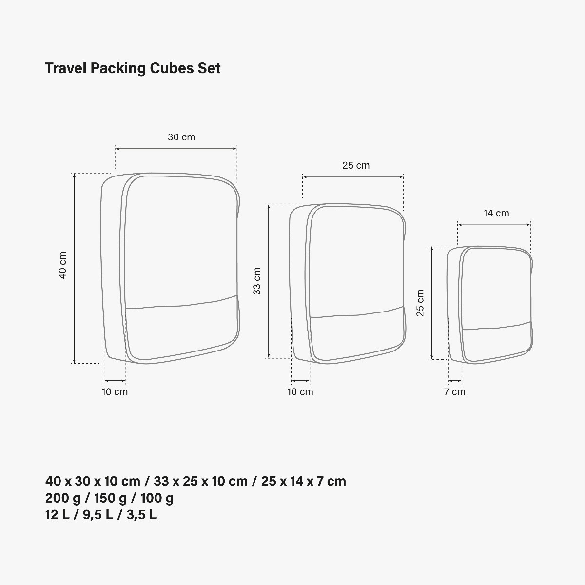 TRAVEL PACKING CUBE SET X 3