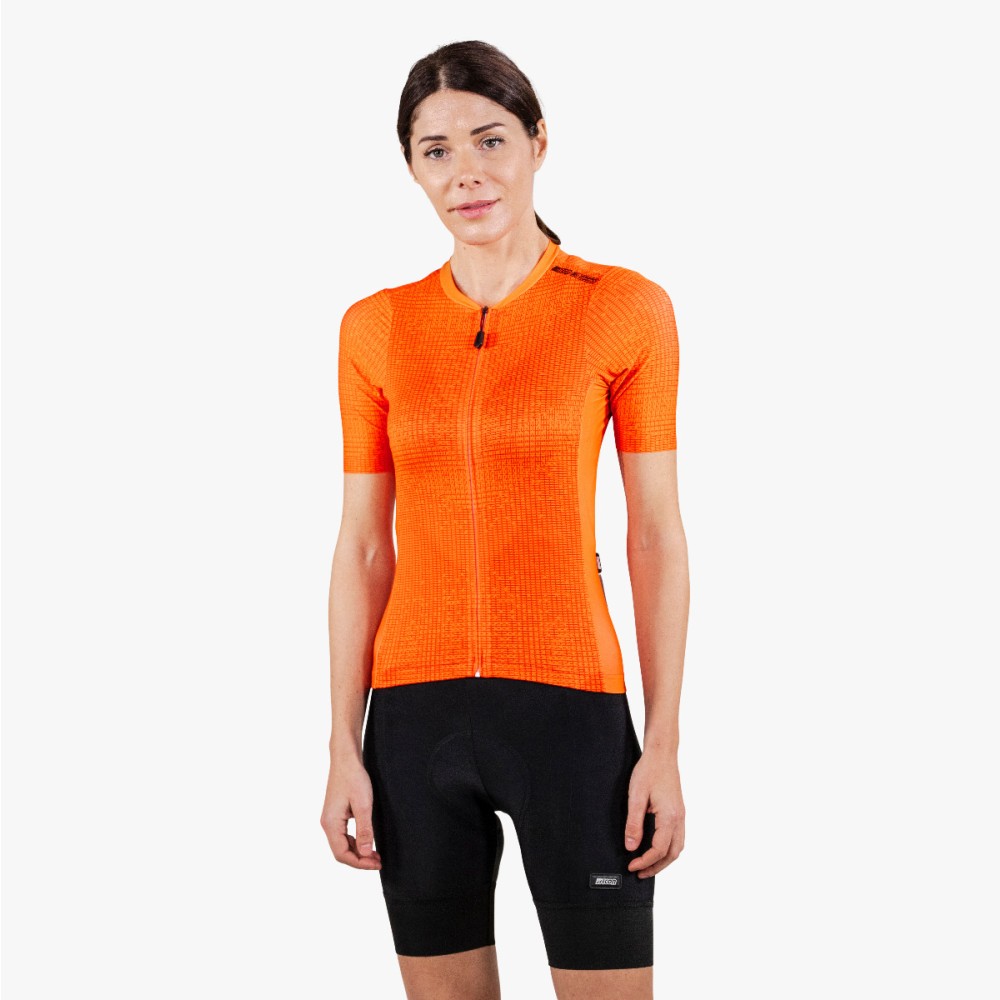 cjw11008 women cycling jersey x over 9 5 summer short sleeve orange fluo scicon